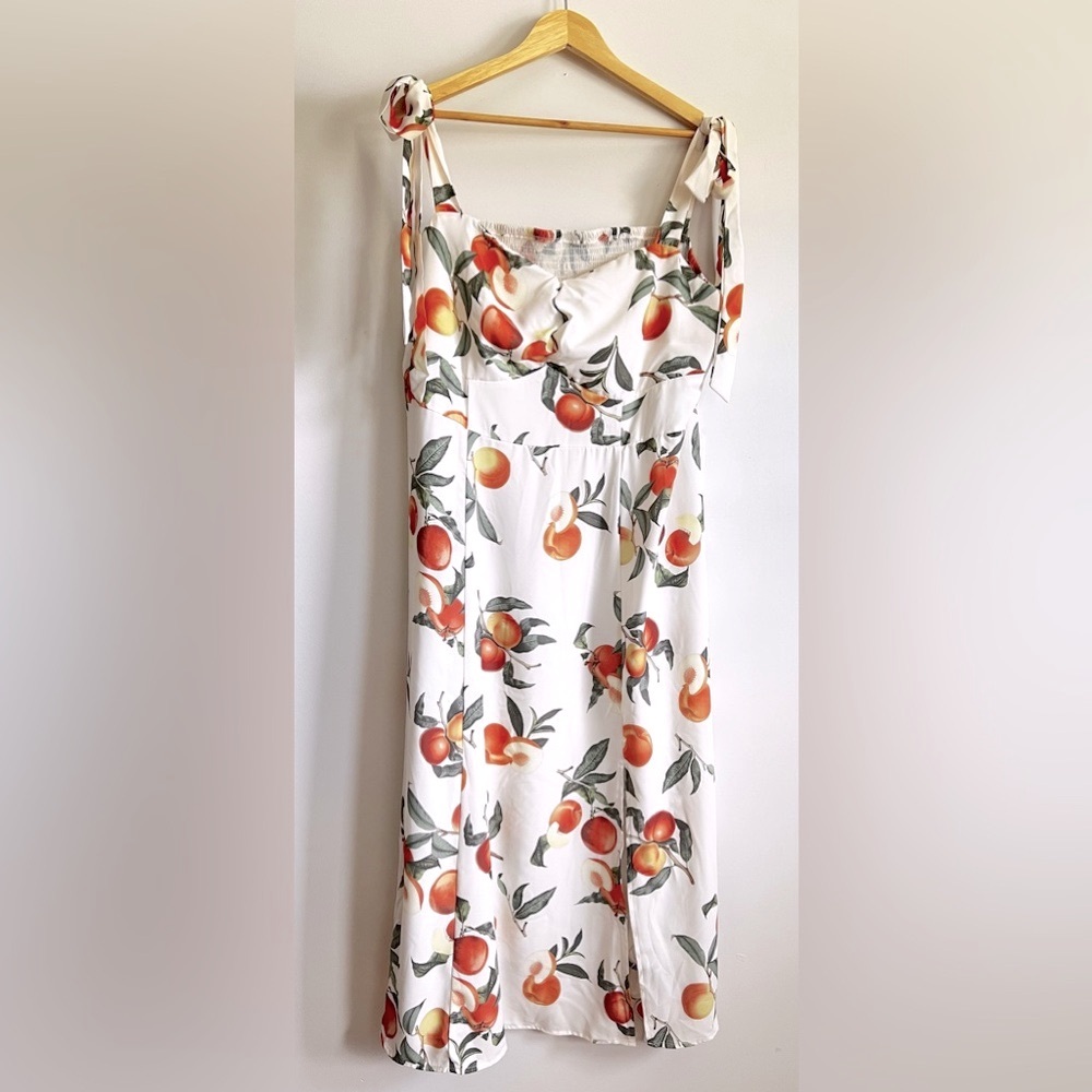 Cider Peach Fruit Split Midi Dress w/Orange and Green Print size 4X plus size - Picture 3 of 16